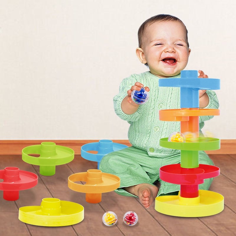 WEofferwhatYOUwant Ball Drop Toy â€“ 14-Piece Expandable STEM Tower Set for Toddlers 9M+ | DIY Bridge, 1.8" Rattle Balls, Stackable Ramps | Safe, Durable Polypropylene | Interactive & Imaginative Play - Image 2